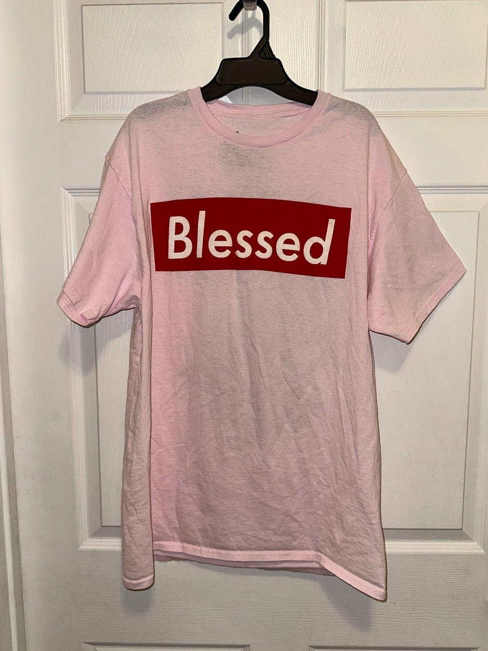 Vibe Pink Tee with Red "Blessed" Graphic
